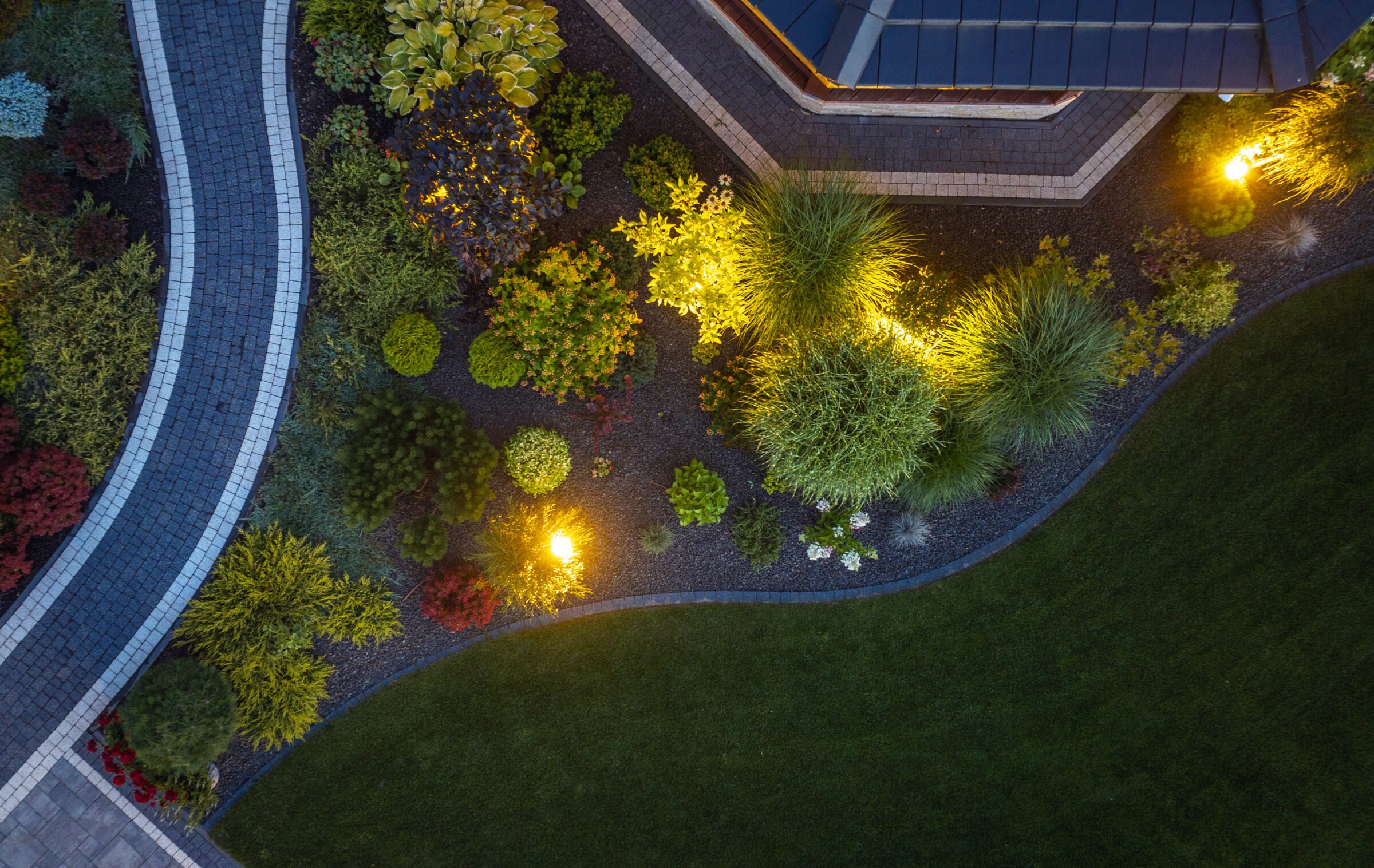 An overhead view of a beautiful, sustainable garden.