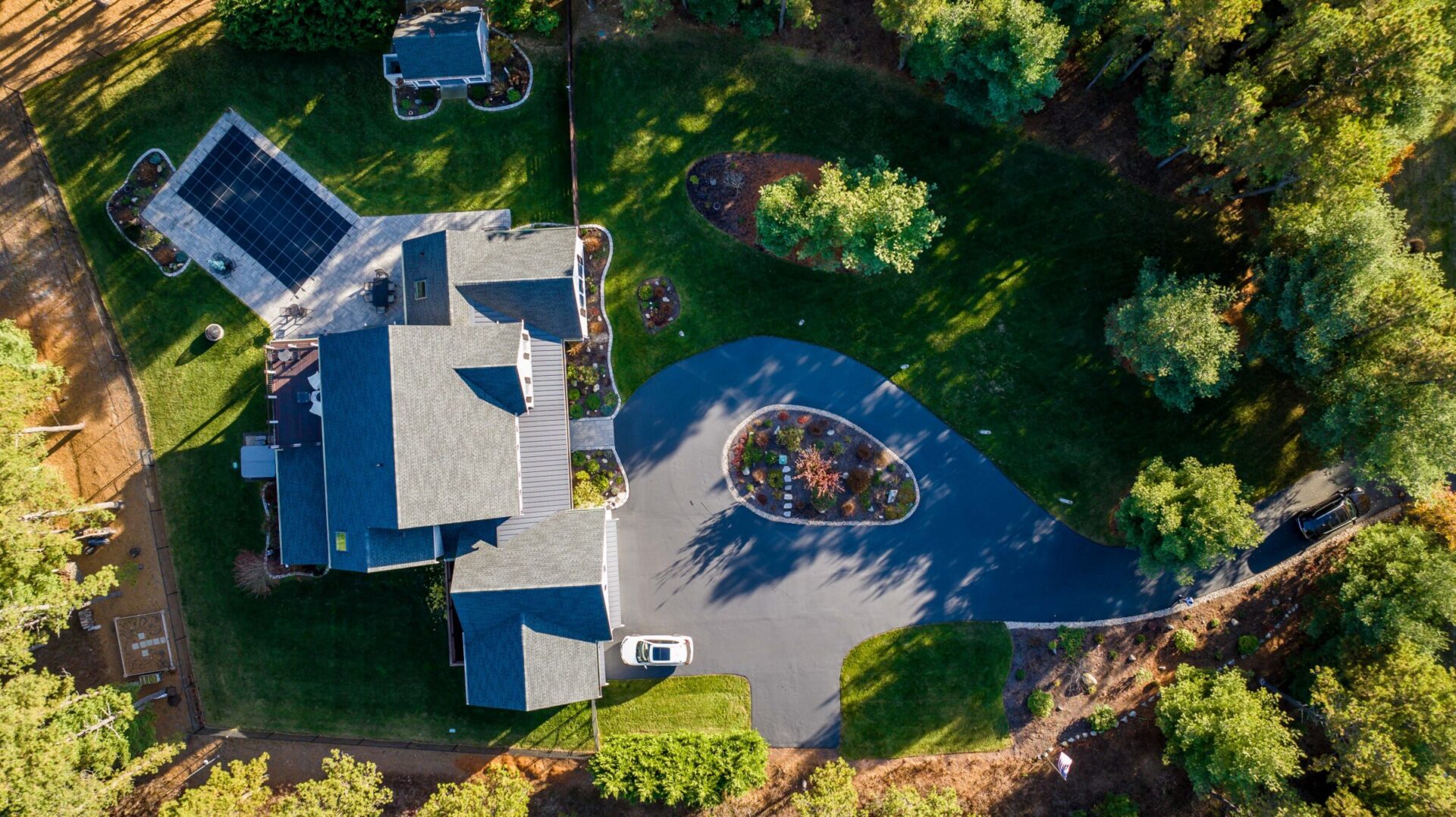 Aerial view of a residential landscape design