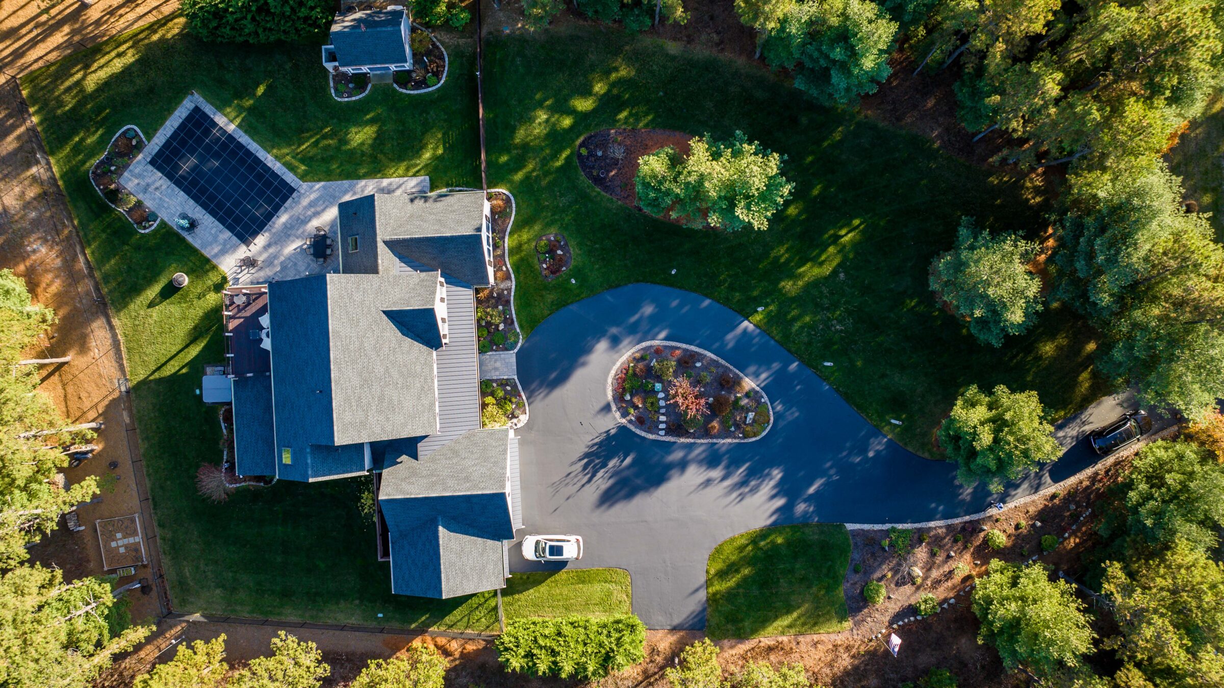 Aerial view of a residential landscape design